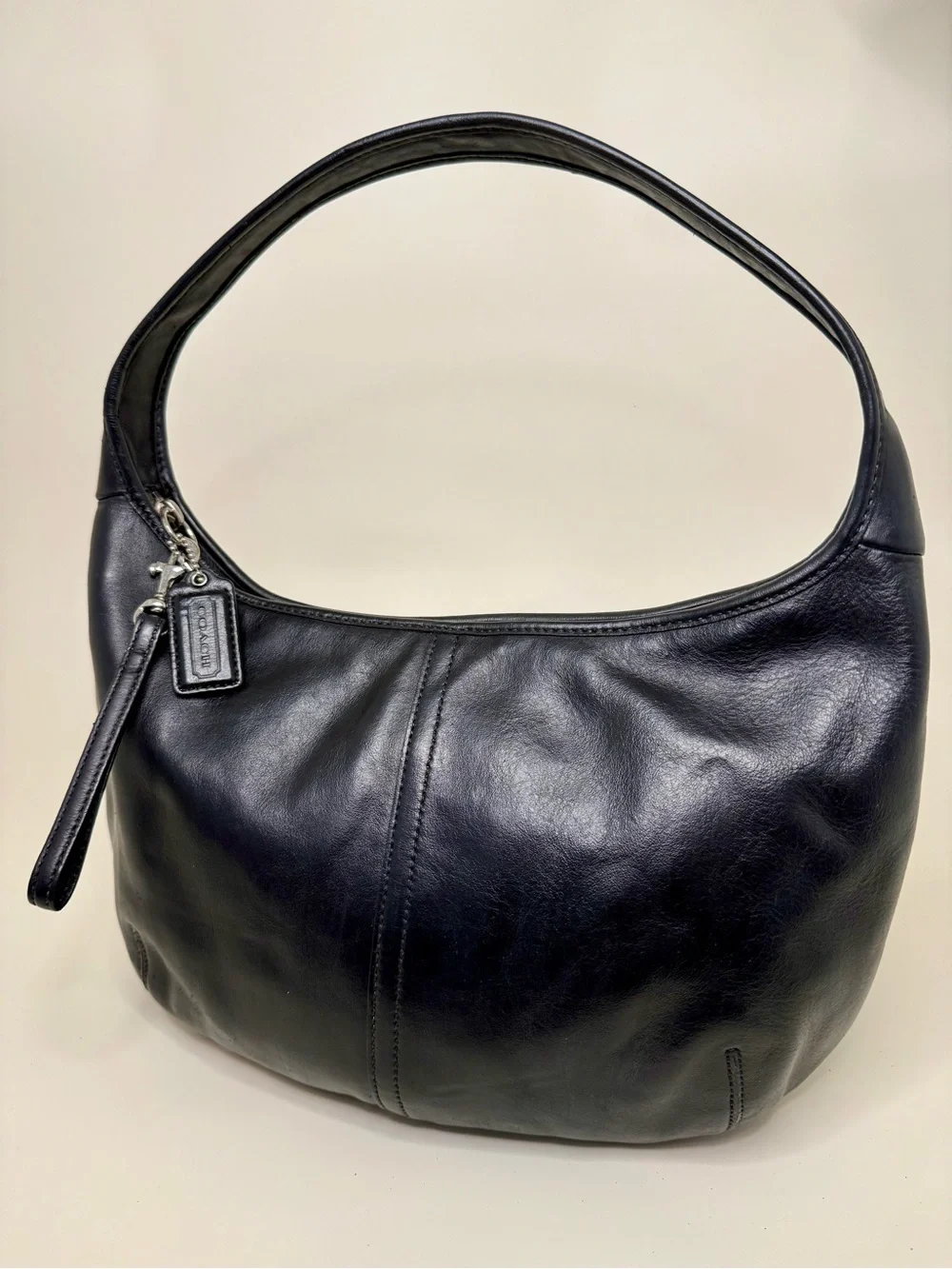 Coach Ergo Hobo Black Leather Shoulder Bag F12347 Blue Interior